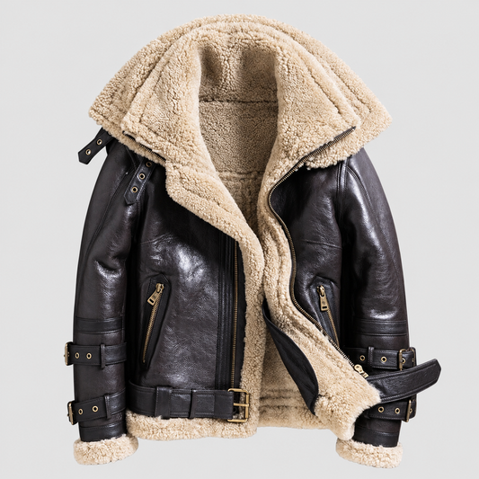 Men's sheepskin brown shearling leather jacket