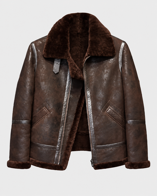 Men's distressed brown B3 leather shearling jacket