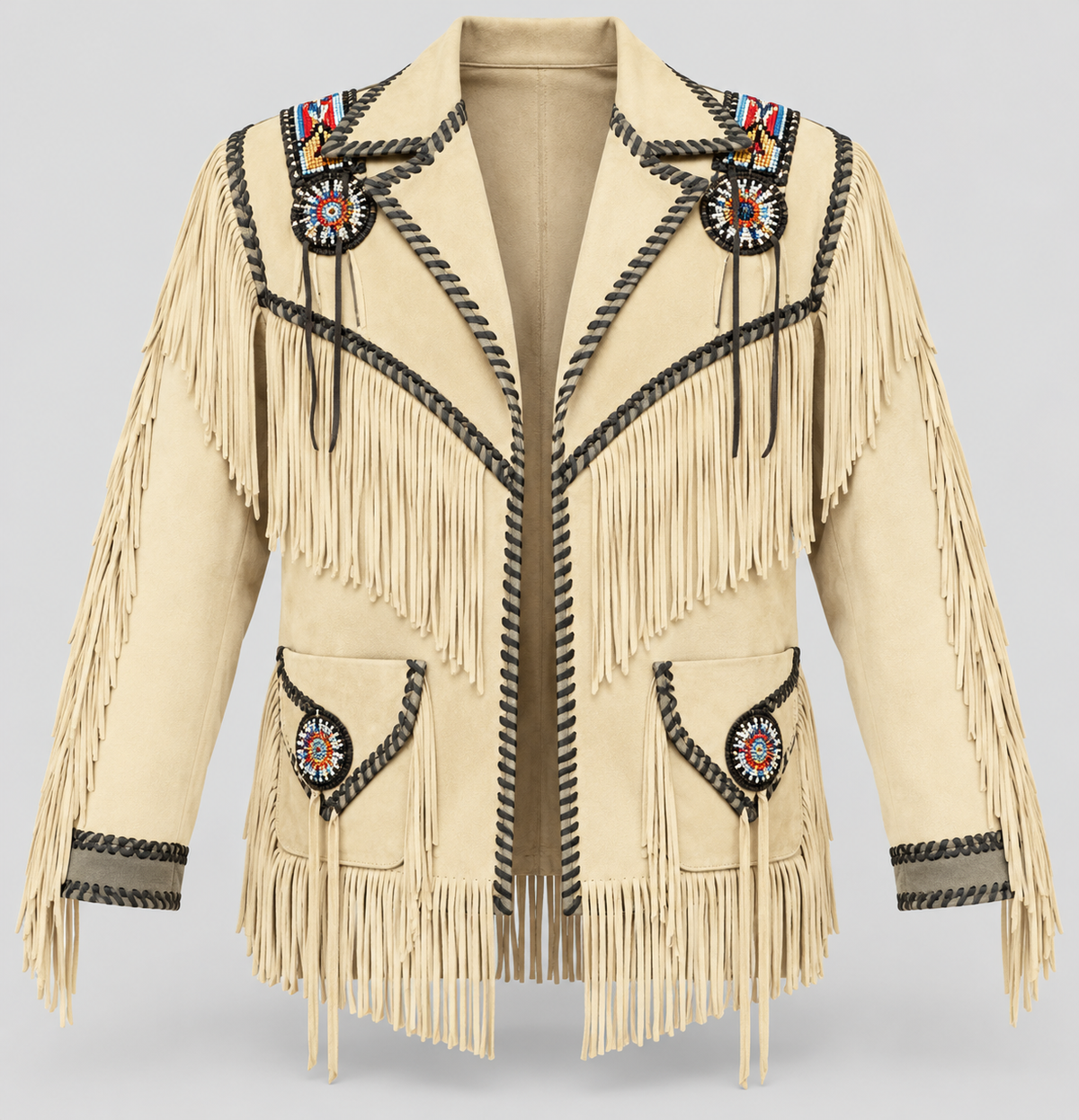 Men's El Dorado Cream Suede Beaded Fringe Coat