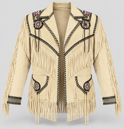 Men's El Dorado Cream Suede Beaded Fringe Coat