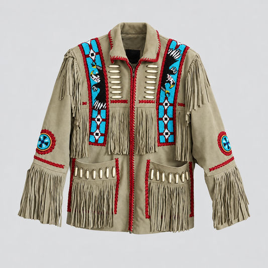 Western Man Beaded Suede Fringe Jacket with Eagle Motif
