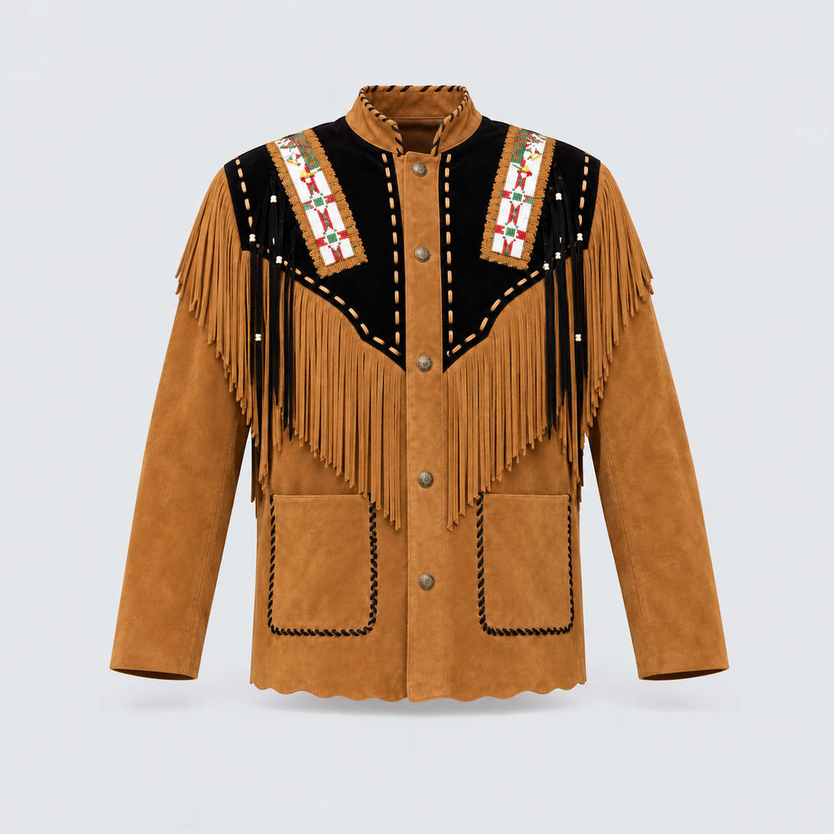 Men's Canyon Tan Two-Tone Beaded Bone-Pipe Western Jacket