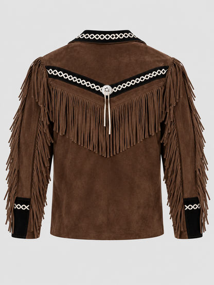 Men's Outlaw High-Contrast Whipstitched Concho Fringe Jacket