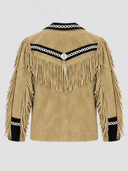 Men's Outlaw High-Contrast Whipstitched Concho Fringe Jacket