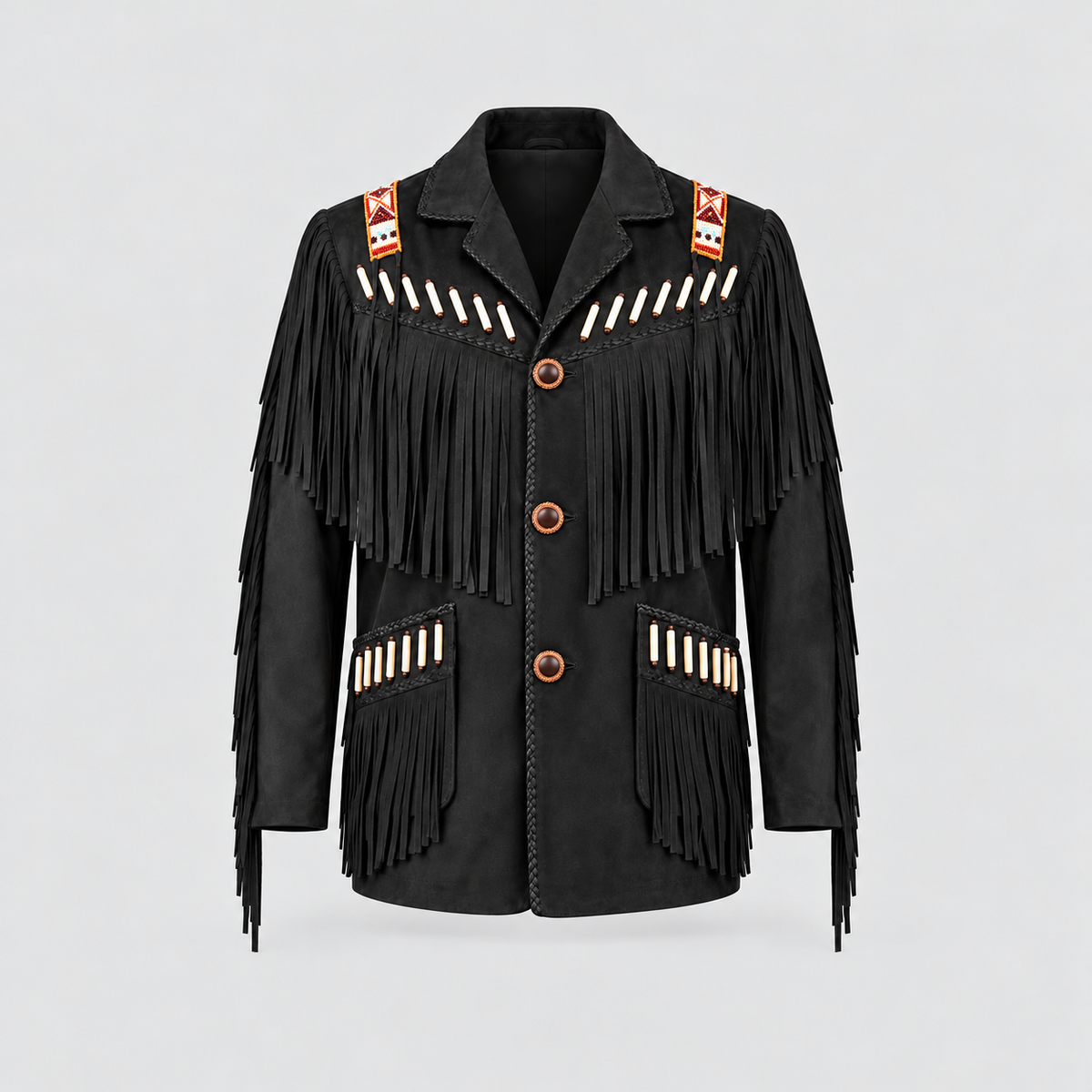 Men's Shadow Warrior Native Beaded Bone-Pipe Jacket