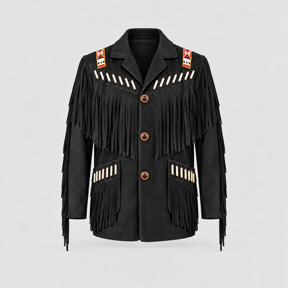 Men's Shadow Warrior Native Beaded Bone-Pipe Jacket