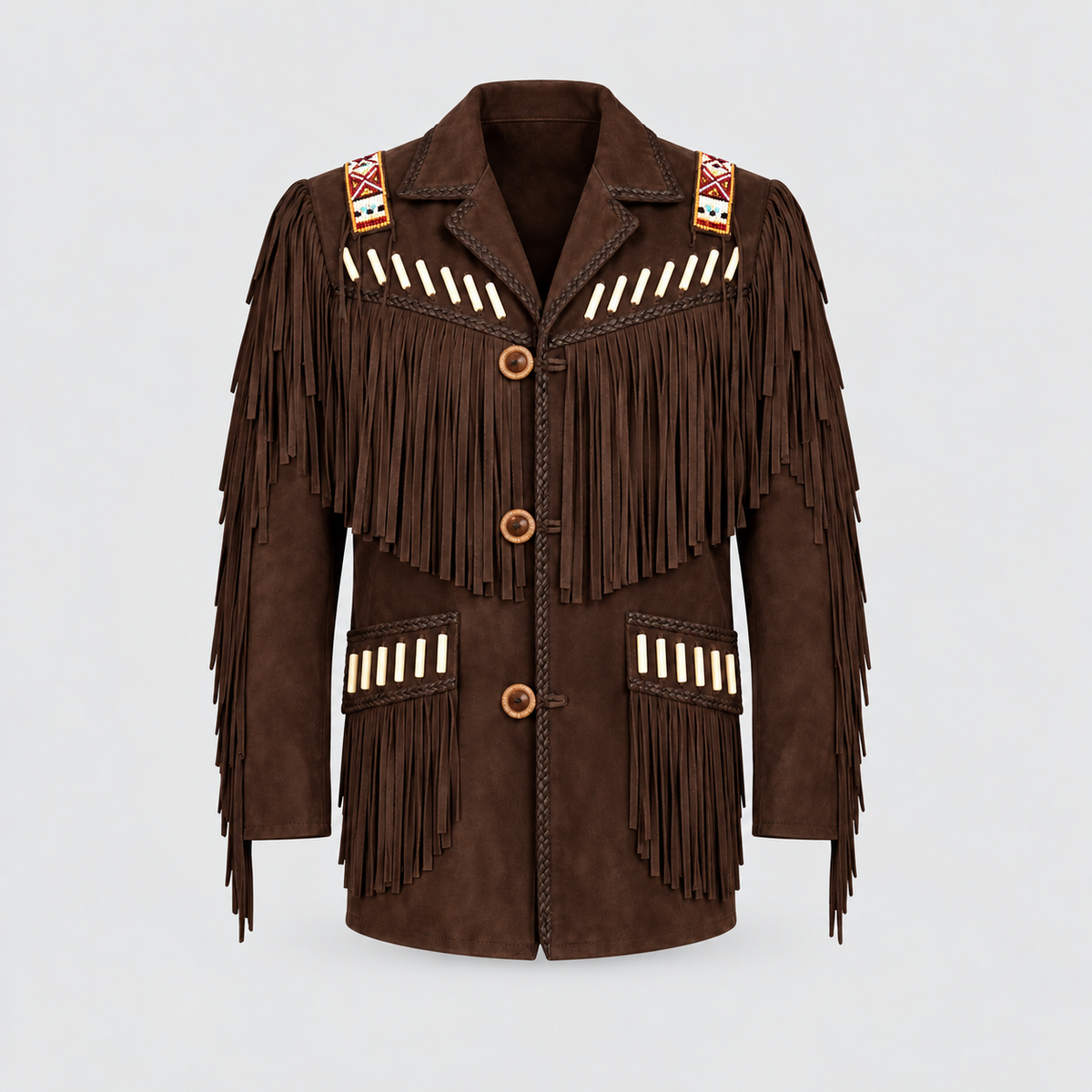 Men's Shadow Warrior Native Beaded Bone-Pipe Jacket