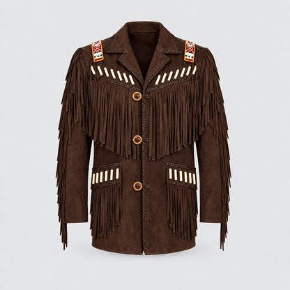 Men's Shadow Warrior Native Beaded Bone-Pipe Jacket