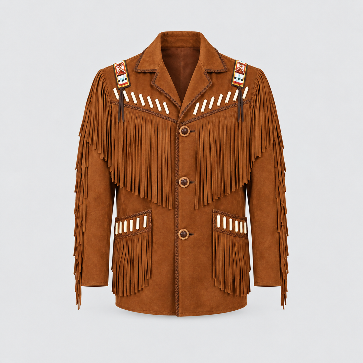 Men's Shadow Warrior Native Beaded Bone-Pipe Jacket