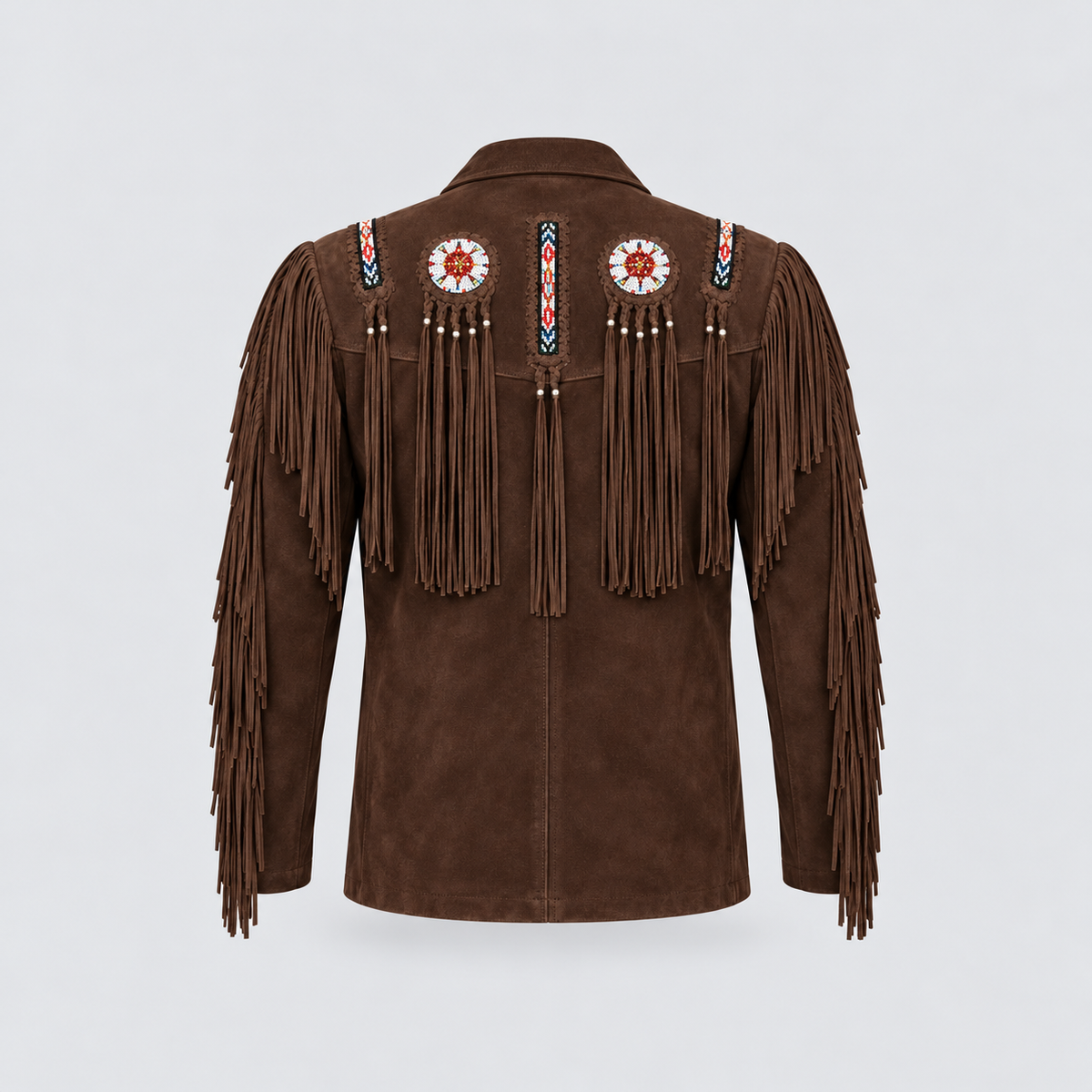 Men's Mesa Tan Suede Tribal Beaded Fringe Coat