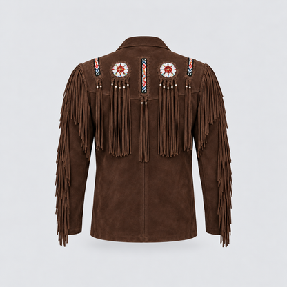 Men's Mesa Tan Suede Tribal Beaded Fringe Coat