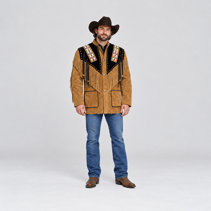 Men's Canyon Tan Two-Tone Beaded Bone-Pipe Western Jacket