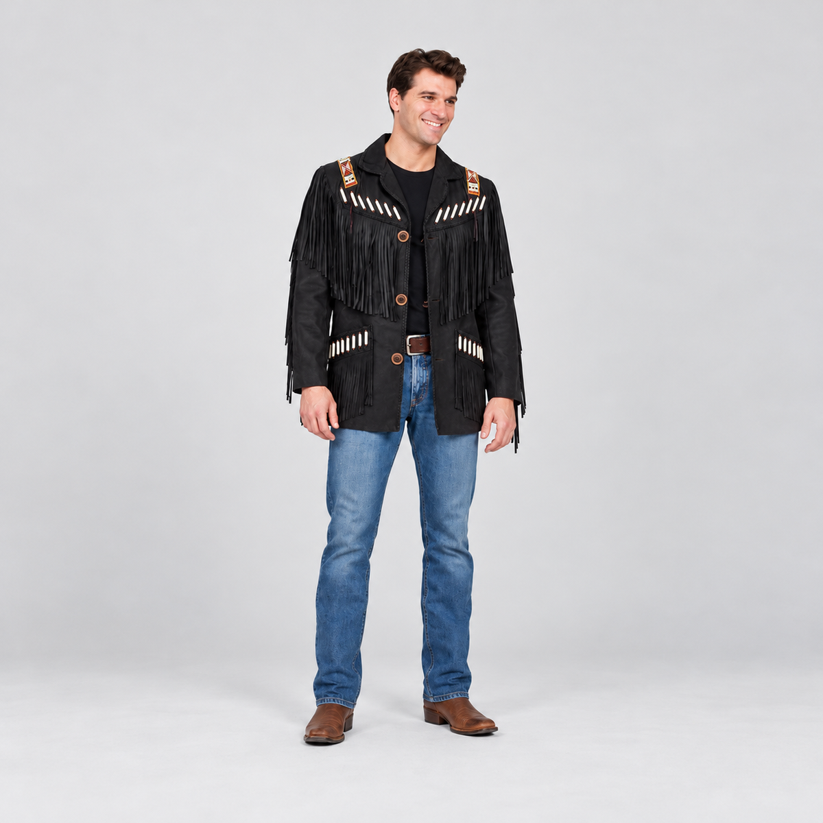 Men's Shadow Warrior Native Beaded Bone-Pipe Jacket