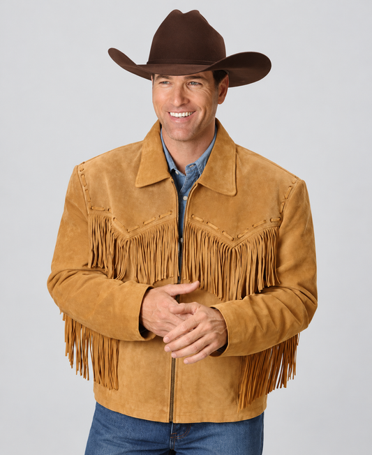 Men's Frontier Zippered Suede Fringe Western Jacket