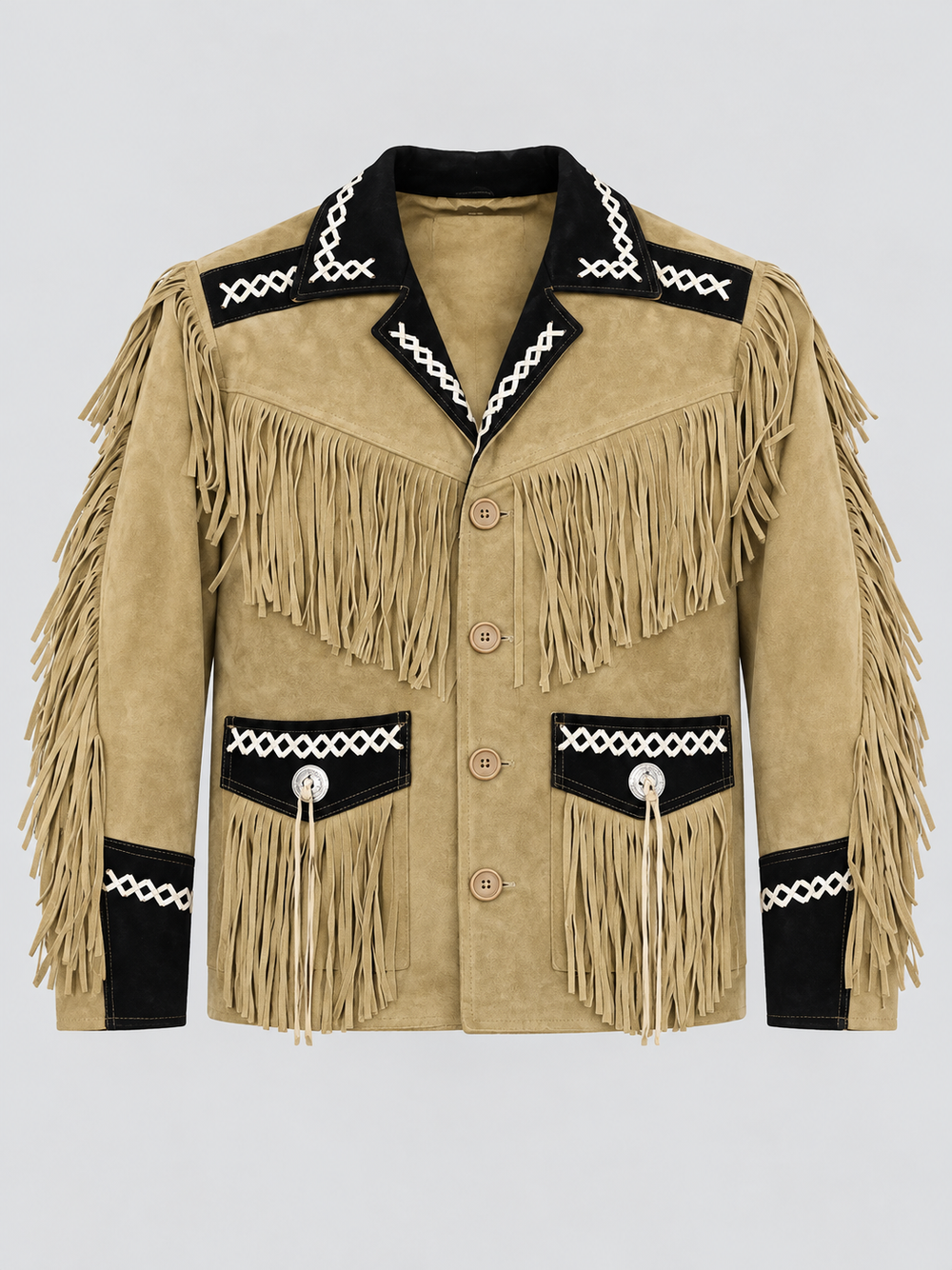 Men's Outlaw High-Contrast Whipstitched Concho Fringe Jacket