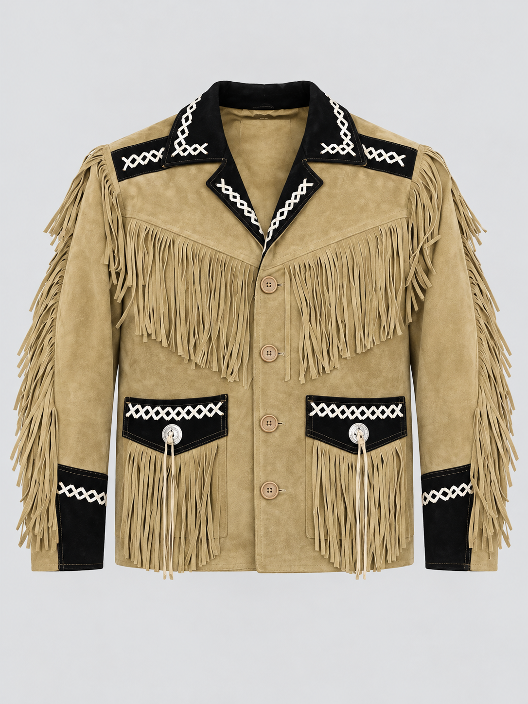 Men's Outlaw High-Contrast Whipstitched Concho Fringe Jacket