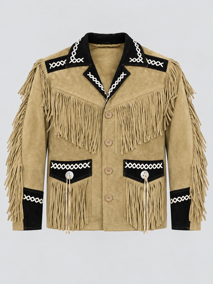 Men's Outlaw High-Contrast Whipstitched Concho Fringe Jacket