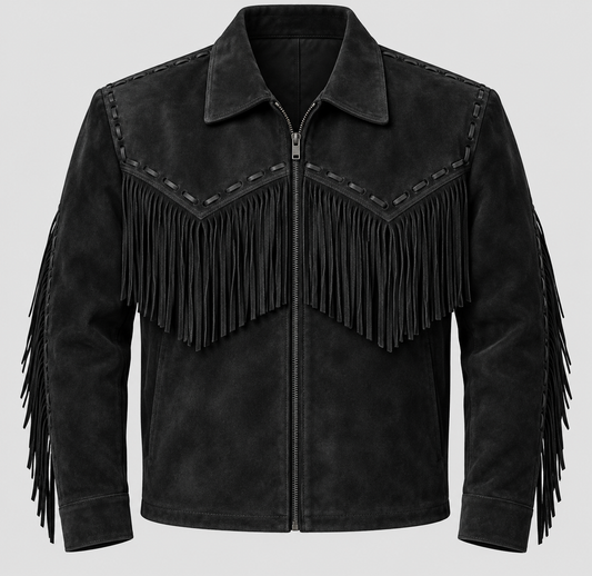 Men's Renegade Suede Whipstitched Fringe Zipper Jacket
