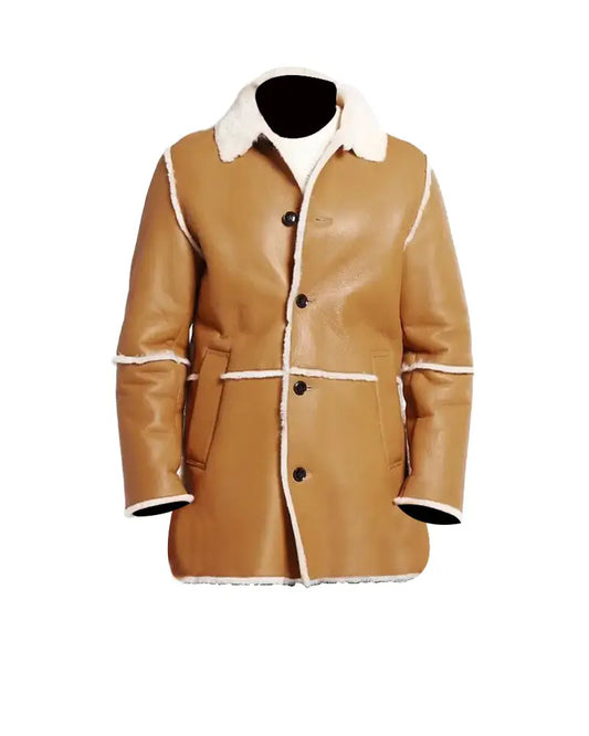 Men's tan brown shearling coat