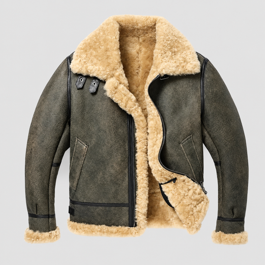 Men's dark green RAF B3 shearling bomber jacket