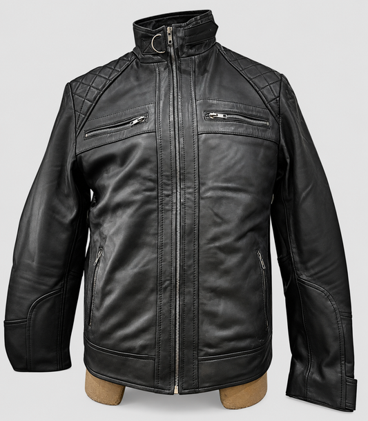 Men's soft sheepskin leather moto jacket