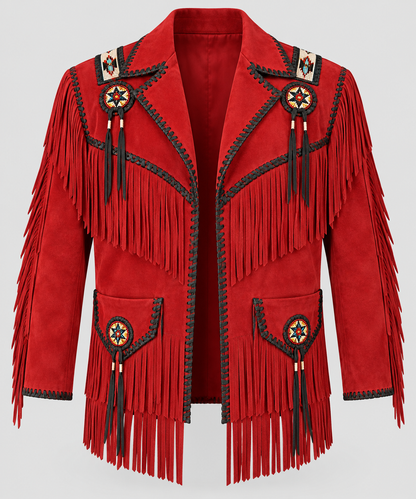 Men's El Dorado Cream Suede Beaded Fringe Coat