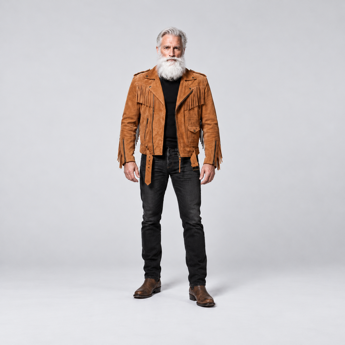 Men's Rust Suede Asymmetrical Western Fringe Jacket