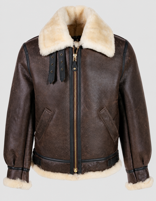 Men's classic B-3 sheepskin leather bomber jacket