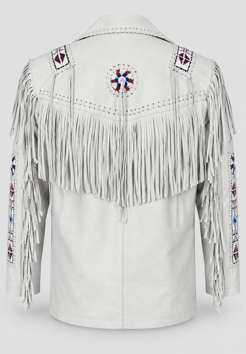 Men's Ghost White Suede Native Beaded  Fringe Jacket