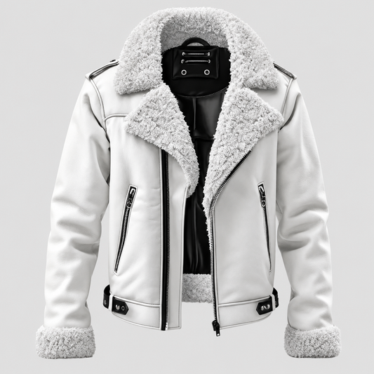 Men's white shearling aviator bomber jacket
